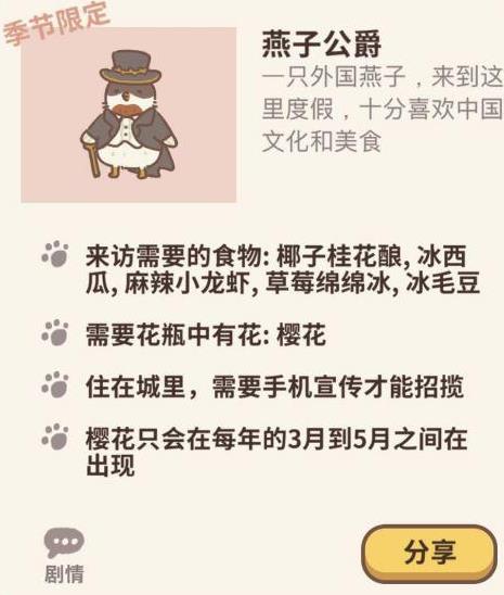 动物餐厅燕子公爵来访条件是什么_动物餐厅燕子公爵来访条件列表