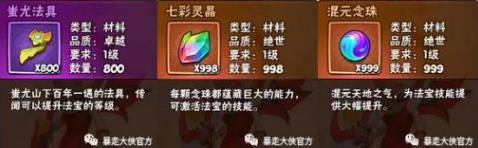 暴走大侠法宝升级及技能激活所需材料列表_暴走大侠法宝升级及技能激活需要哪一些材料